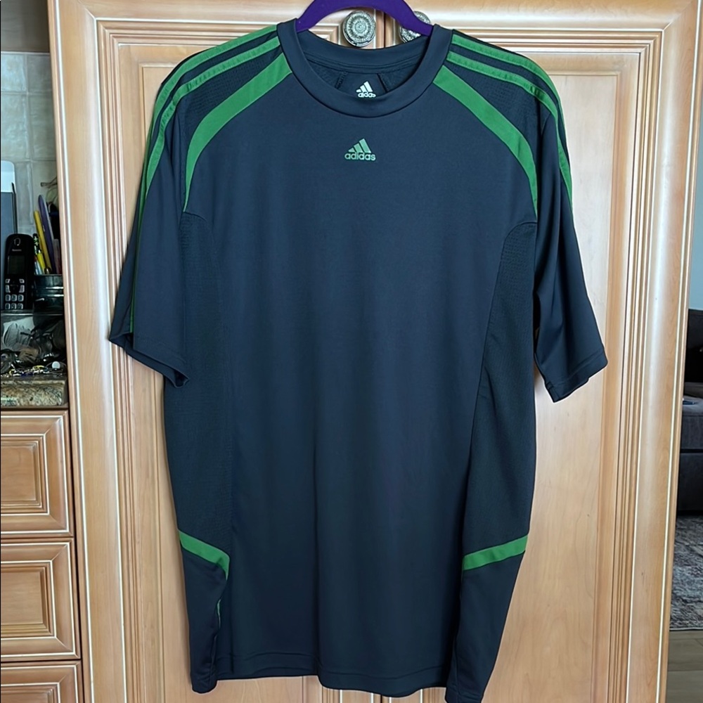 Adidas Charcoal and Green Athletic Short Sleeve Tee